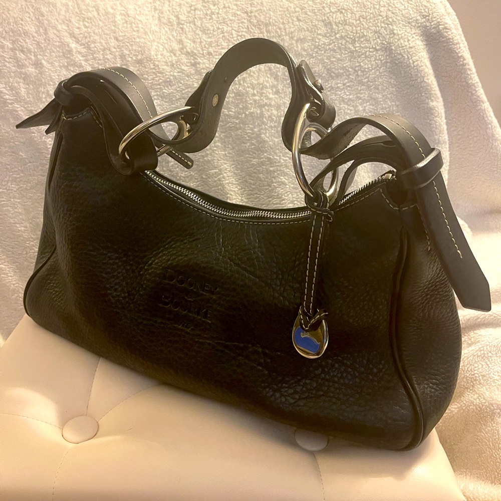 DB Dooney & Bourke Black Pebbled Leather Large Hobo Shoulder Bag Handbag Purse